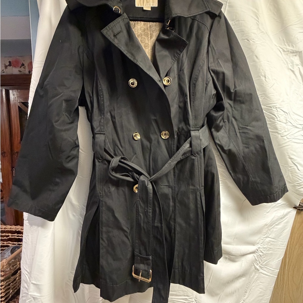 Michael Kors Black Trench Coat with Gold Accents NEW! Size 1X CLASSIC